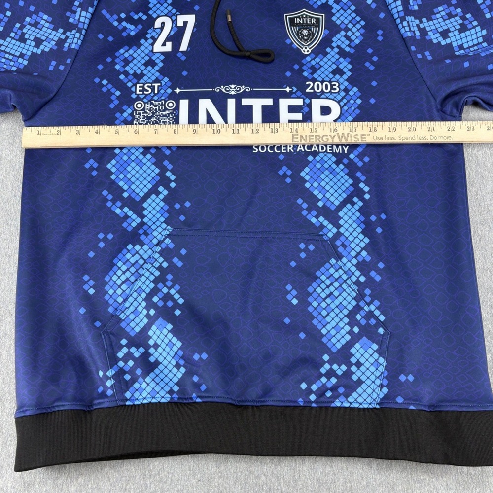 INTER Soccer Academy Hoodie Kids 2XL Blue Geometric Pullover Athletic Loose Fit - Picture 8 of 9